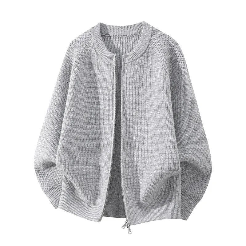 Damen Oversize-Strickcardigan mit Rundhals, Raglanärmeln und Zwei-Wege-Reißverschluss Drune