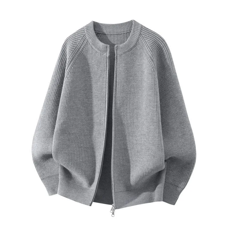 Damen Oversize-Strickcardigan mit Rundhals, Raglanärmeln und Zwei-Wege-Reißverschluss Drune