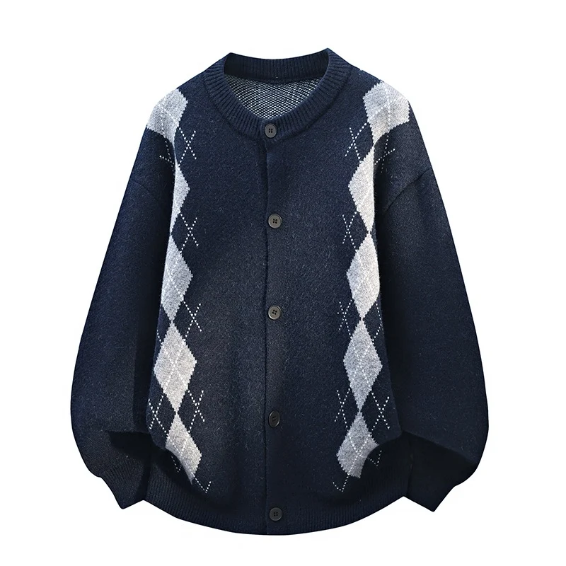 Damen Oversize Strickcardigan mit Rautenmuster & Knopfleiste Drune