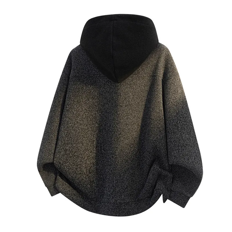 Damen Oversize Strick-Kapuzenjacke mit durchgehendem Reißverschluss, Kontrastkapuze & geripptem Strukturmix Drune