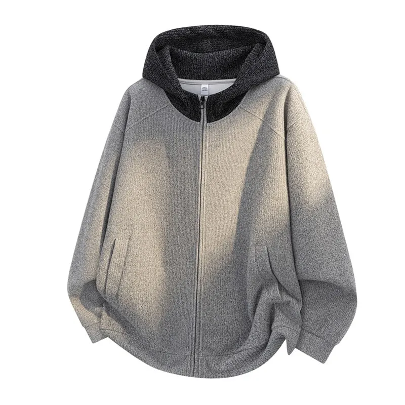 Damen Oversize Strick-Kapuzenjacke mit durchgehendem Reißverschluss, Kontrastkapuze & geripptem Strukturmix Drune