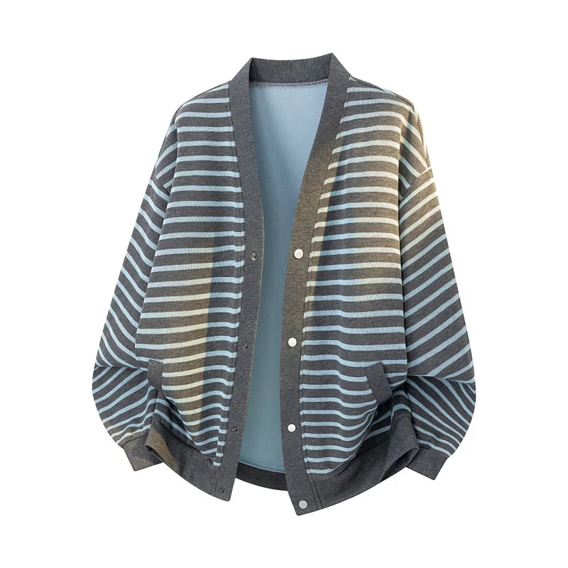 Damen Oversize-Streifencardigan mit Druckknopfleiste, Eingrifftaschen & Raglanärmeln Drune