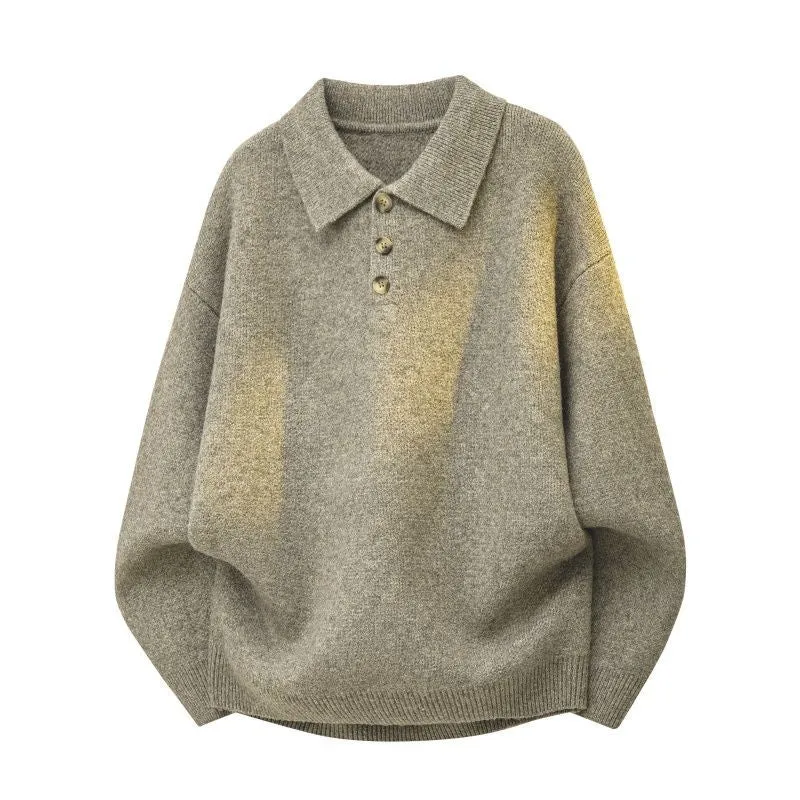 Damen Oversize Polokragen-Strickpullover mit Knopfleiste und geripptem Saum Drune
