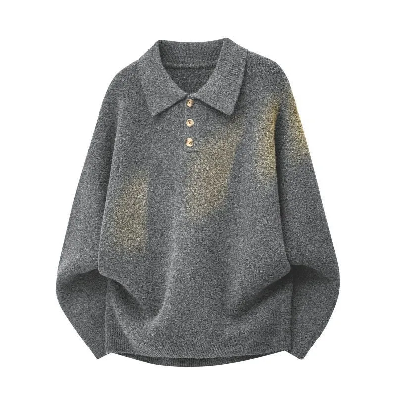 Damen Oversize Polokragen-Strickpullover mit Knopfleiste und geripptem Saum Drune