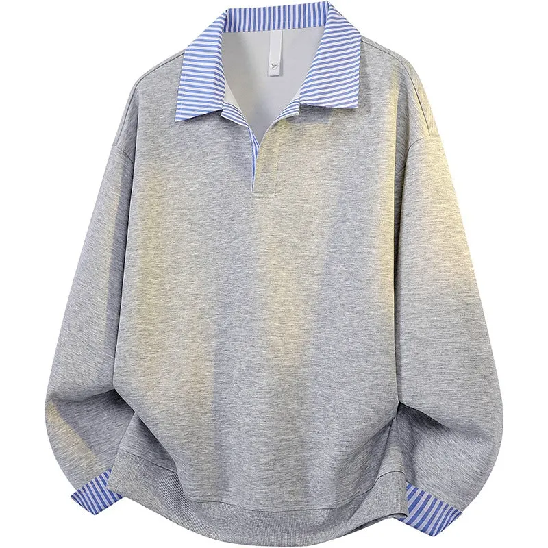 Damen Oversize-Polo-Sweatshirt mit Kontrastkragen & gestreiften Manschetten Drune