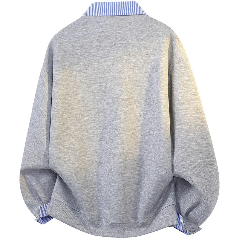 Damen Oversize-Polo-Sweatshirt mit Kontrastkragen & gestreiften Manschetten Drune