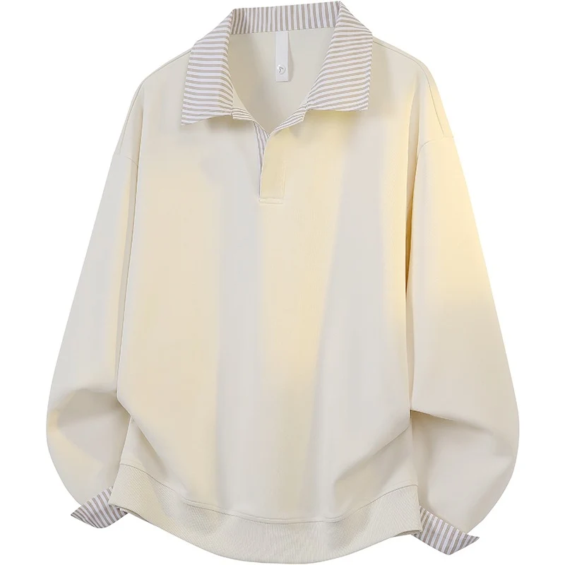 Damen Oversize-Polo-Sweatshirt mit Kontrastkragen & gestreiften Manschetten Drune