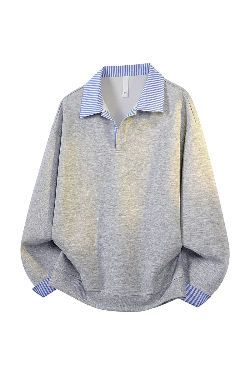 Damen Oversize-Polo-Sweatshirt mit Kontrastkragen & gestreiften Manschetten Drune