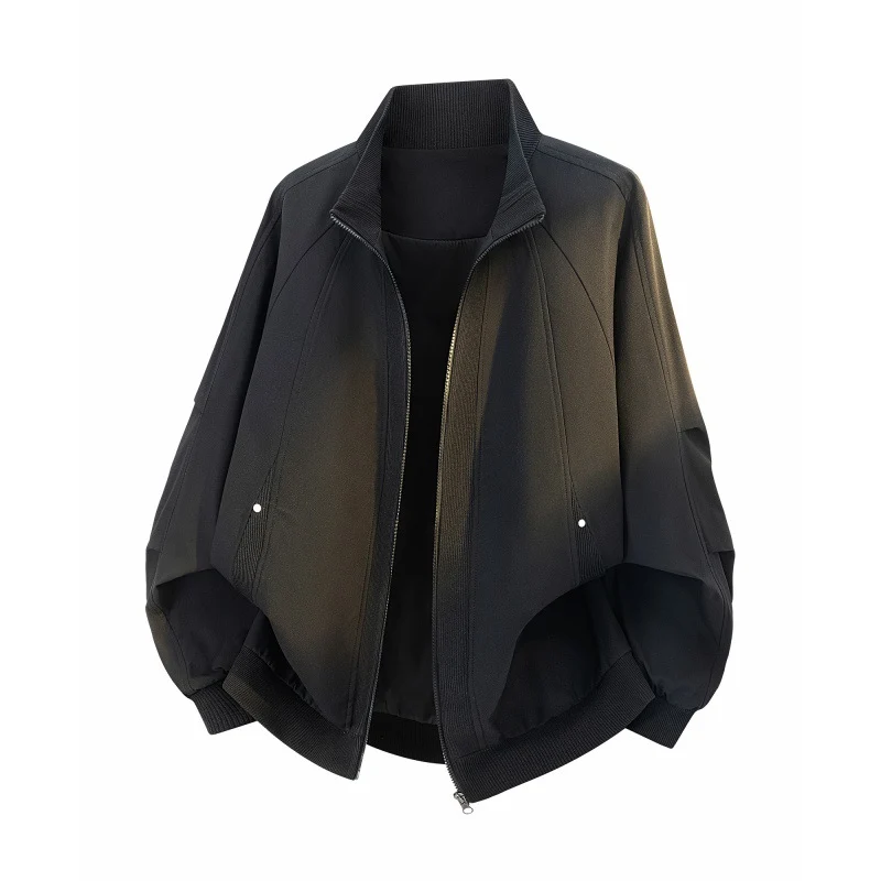 Damen Oversize Harrington-Bomberjacke mit Ballonärmeln, verdecktem Reißverschluss & gerippten Abschlüssen Drune