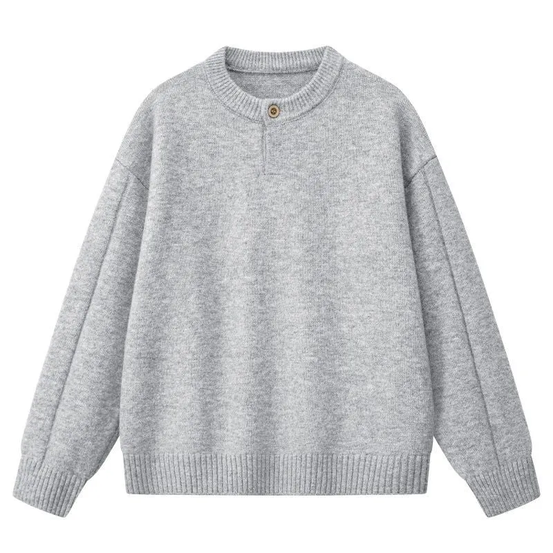 Damen Oversize Feinstrickpullover mit Halbknopfleiste, überschnittener Schulter & geripptem Saum Drune