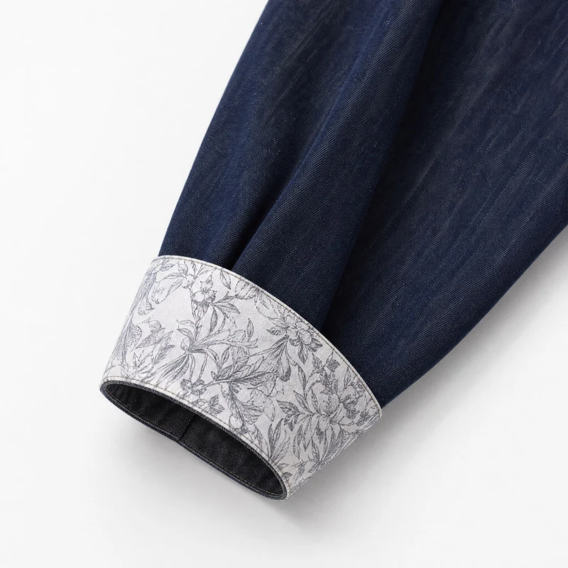 Damen Oversize-Chambray-Hemdbluse mit Ziernähten, Brustklappen & integriertem Halstuch Drune