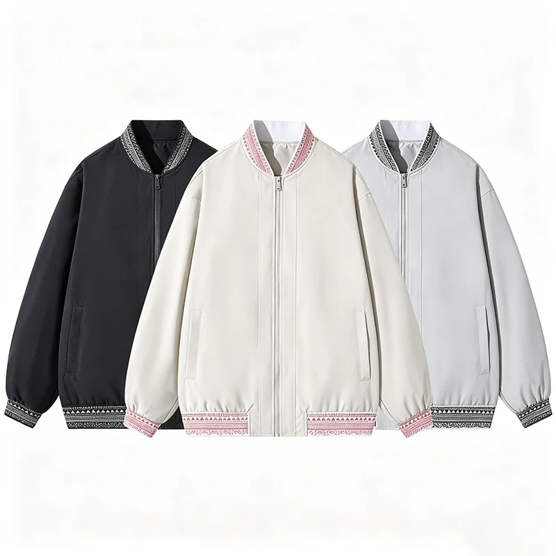 Damen Oversize Bomberjacke mit folklorischen Stickborden Drune