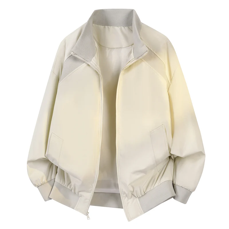 Damen Minimalistische leichte Nylon-Bomberjacke mit Rippkragen, Raglanärmeln & elastischem Saum Drune