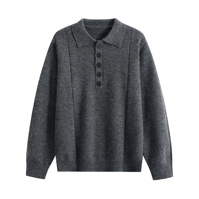 Damen Lockerer Feinstrick-Polo mit Halbknopf-Leiste und gerippten Bündchen Drune