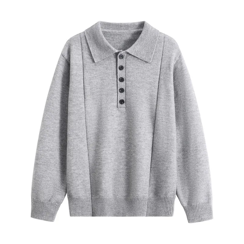 Damen Lockerer Feinstrick-Polo mit Halbknopf-Leiste und gerippten Bündchen Drune