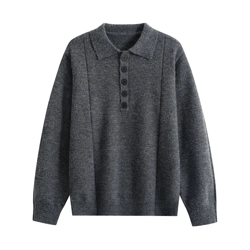 Damen Lockerer Feinstrick-Polo mit Halbknopf-Leiste und gerippten Bündchen Drune