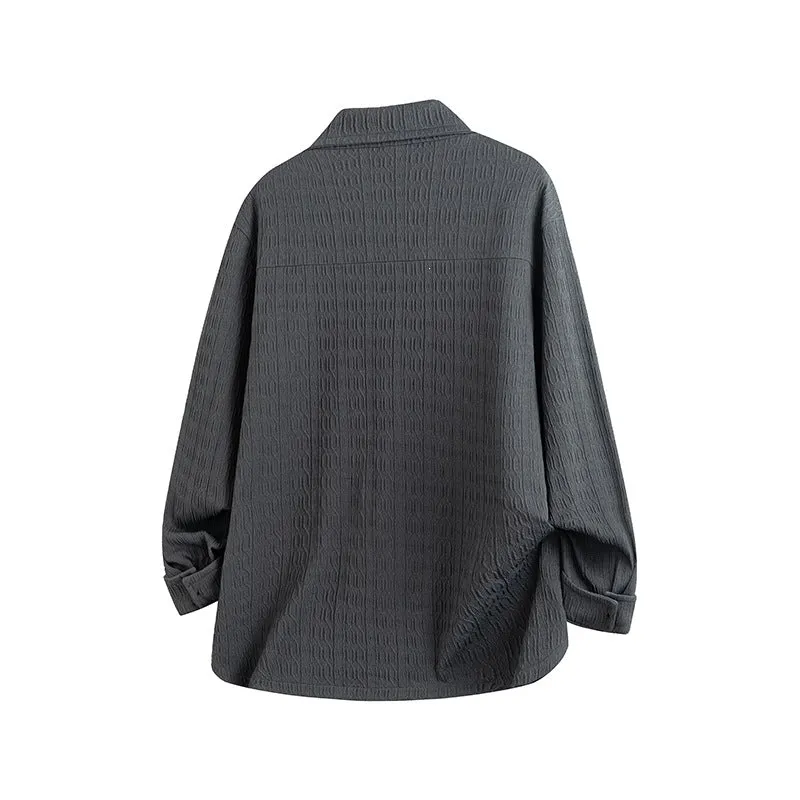 Damen Leicht strukturierte Oversize-Hemdjacke mit Reverskragen & Druckknopffront Drune