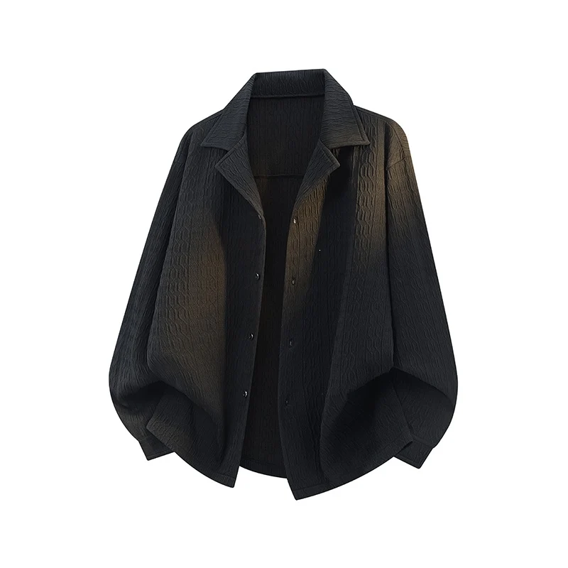 Damen Leicht strukturierte Oversize-Hemdjacke mit Reverskragen & Druckknopffront Drune