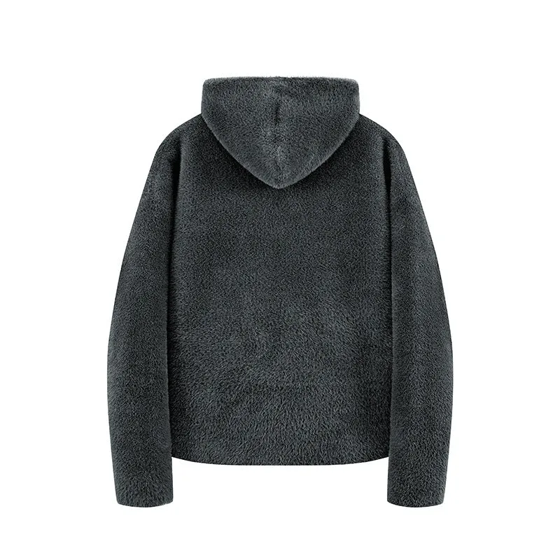 Damen Kurz geschnittene Teddy-Fleece-Kapuzenjacke mit Metall-Reißverschluss Drune