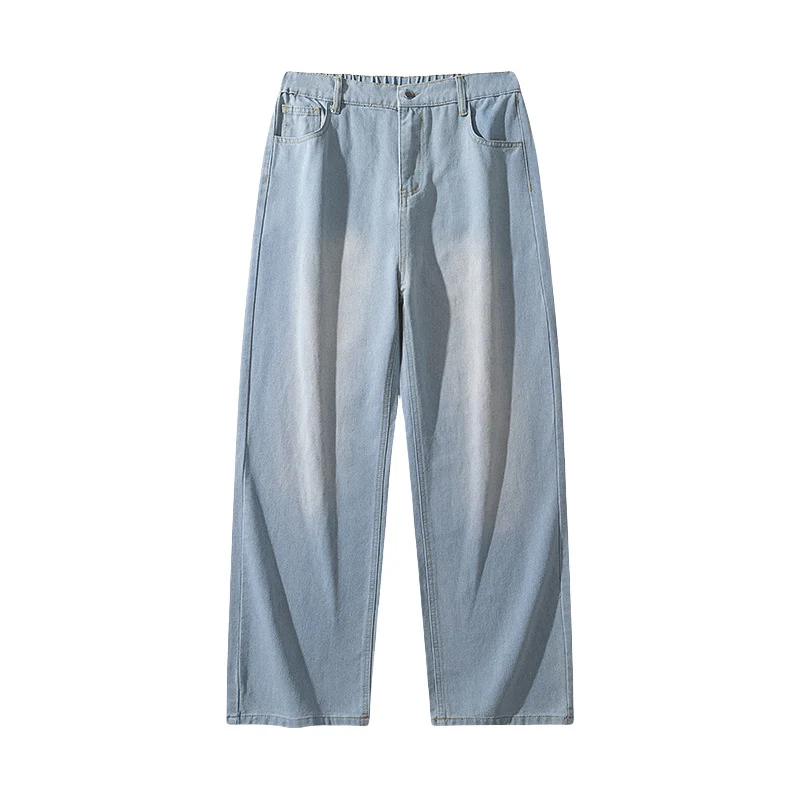 Damen High-Waist Jeans mit weitem Bein, geradem Schnitt und elastischem Bund Drune