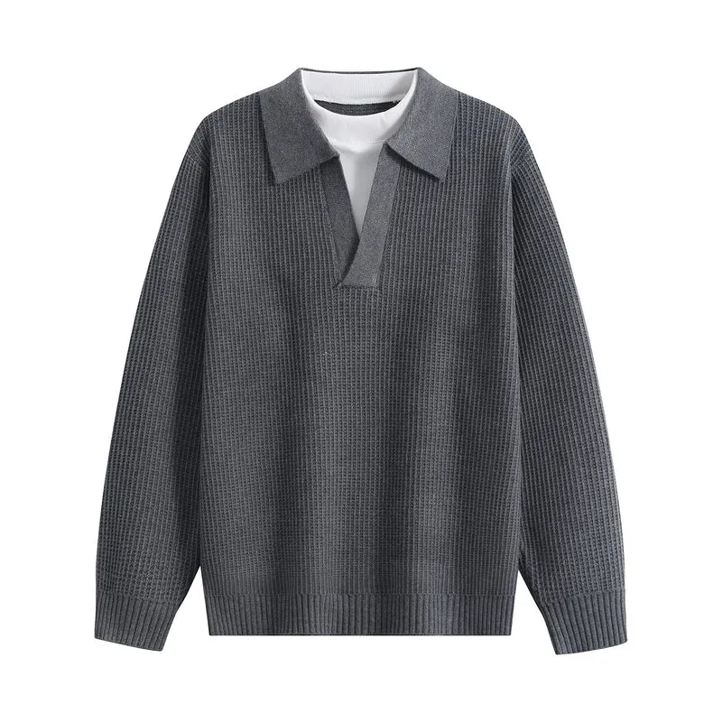 Damen Grobstruktur-Pullover mit Polokragen und V-Ausschnitt Drune