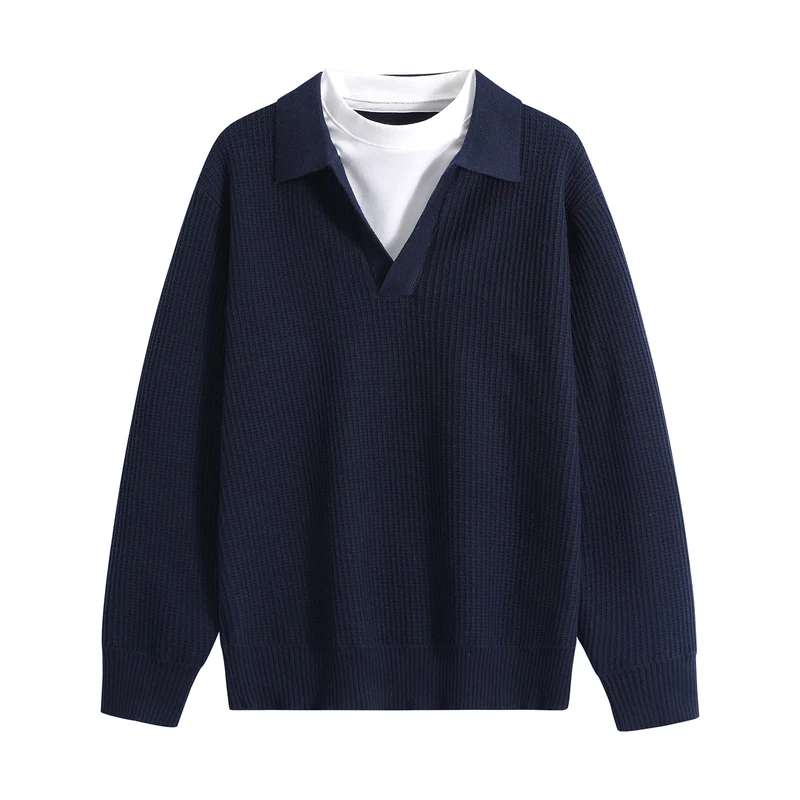 Damen Grobstruktur-Pullover mit Polokragen und V-Ausschnitt Drune