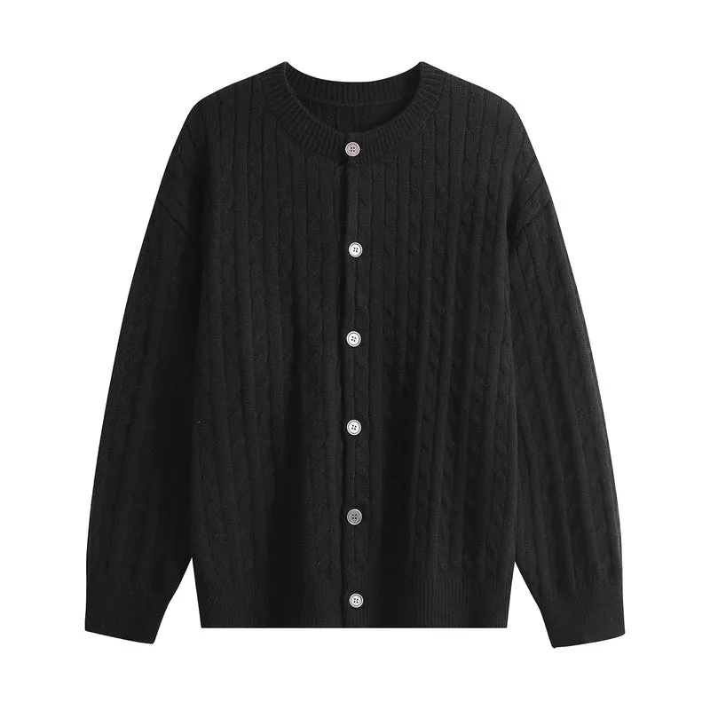 Damen Grobstrick-Cardigan mit Zopfmuster, Rundhalsausschnitt & durchgehender Knopfleiste Drune