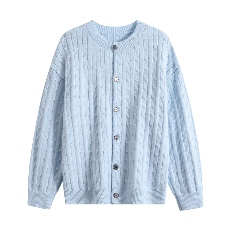 Damen Grobstrick-Cardigan mit Zopfmuster, Rundhalsausschnitt & durchgehender Knopfleiste Drune