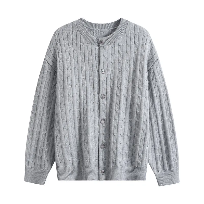 Damen Grobstrick-Cardigan mit Zopfmuster, Rundhalsausschnitt & durchgehender Knopfleiste Drune