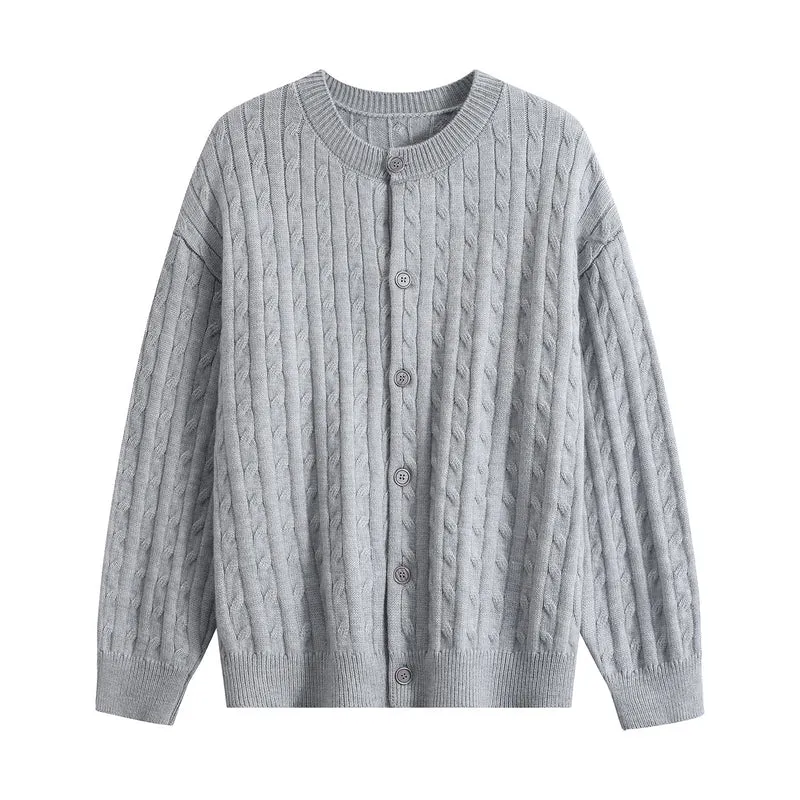 Damen Grobstrick-Cardigan mit Zopfmuster, Rundhalsausschnitt & durchgehender Knopfleiste Drune