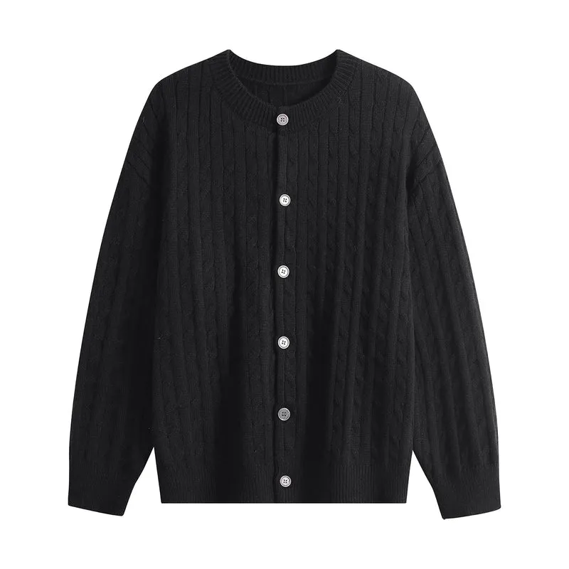 Damen Grobstrick-Cardigan mit Zopfmuster, Rundhalsausschnitt & durchgehender Knopfleiste Drune