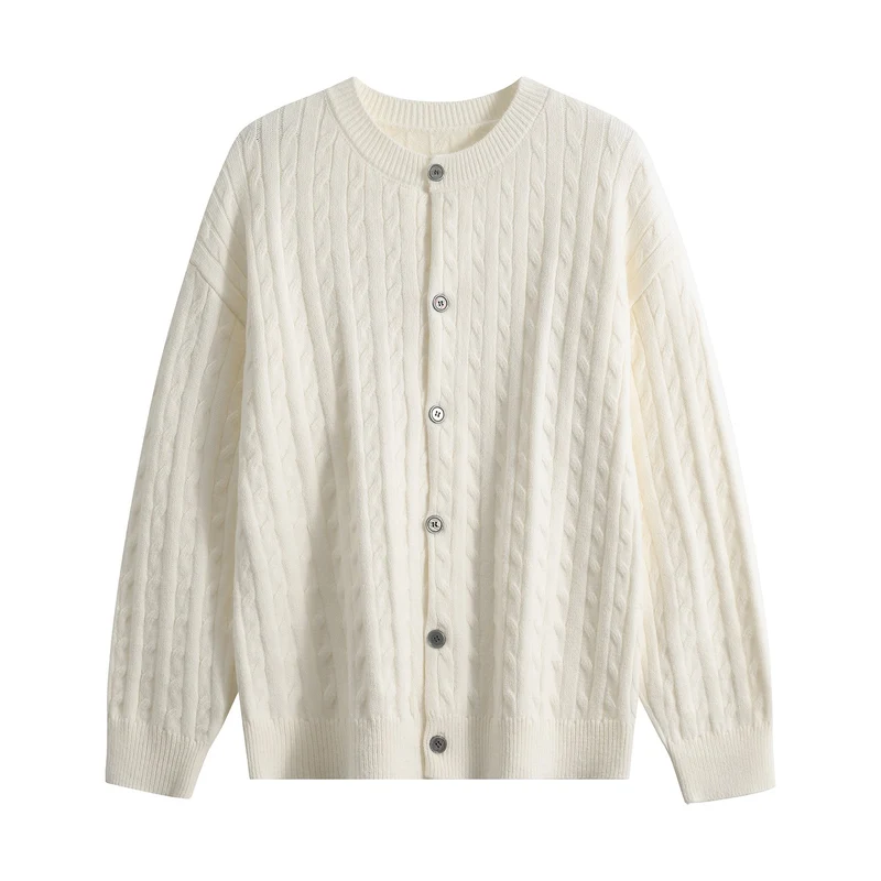 Damen Grobstrick-Cardigan mit Zopfmuster, Rundhalsausschnitt & durchgehender Knopfleiste Drune