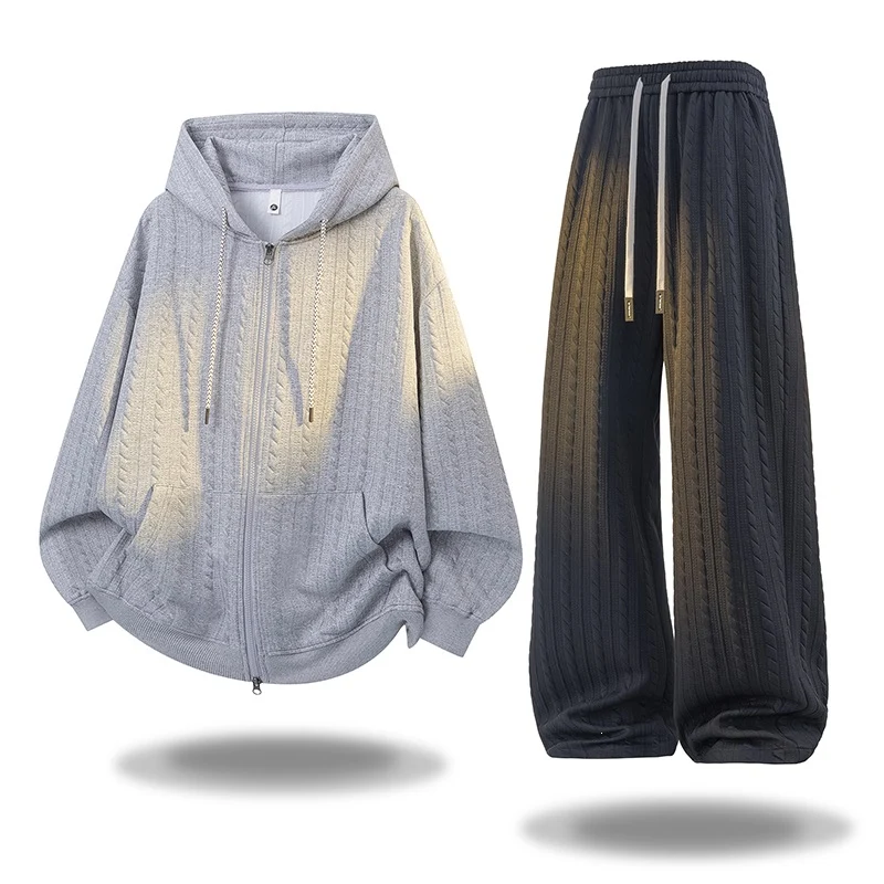 Damen Gehäkeltes Cable-Knit Lounge-Set mit Kapuzen‑Zipjacke & Palazzo‑Hose Drune