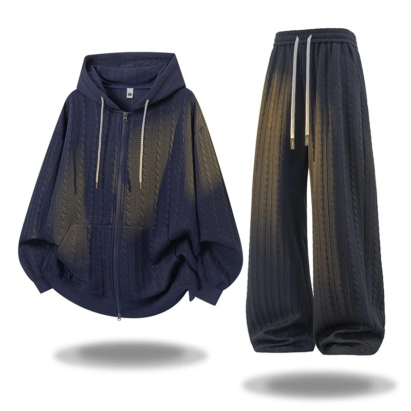 Damen Gehäkeltes Cable-Knit Lounge-Set mit Kapuzen‑Zipjacke & Palazzo‑Hose Drune