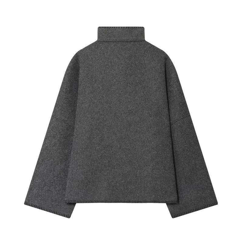 Damen nan weite Wollcape-Jacke mit hohem Stehkragen und asymmetrischer Knopfleiste Drune