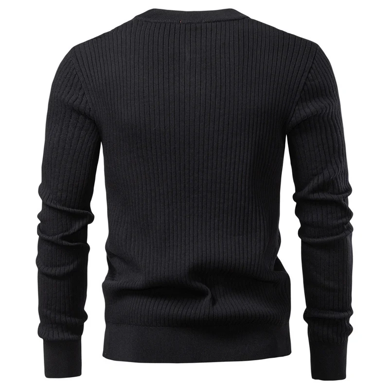 Herren nan gerippter Langarm-Henleypullover mit Stehkragen, feinem Rippstrick und schmaler Passform Drune