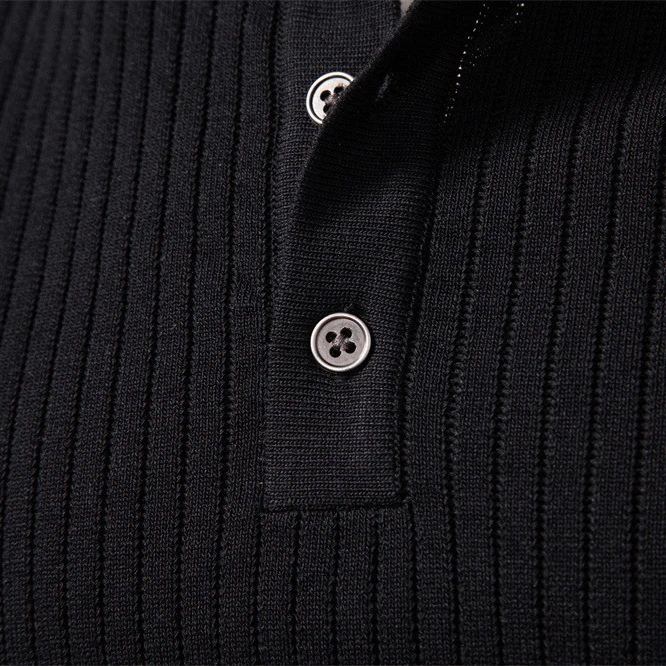 Herren nan gerippter Langarm-Henleypullover mit Stehkragen, feinem Rippstrick und schmaler Passform Drune