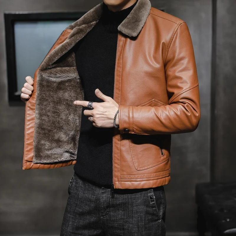 Herren Klassische Lederjacke mit Futter Drune