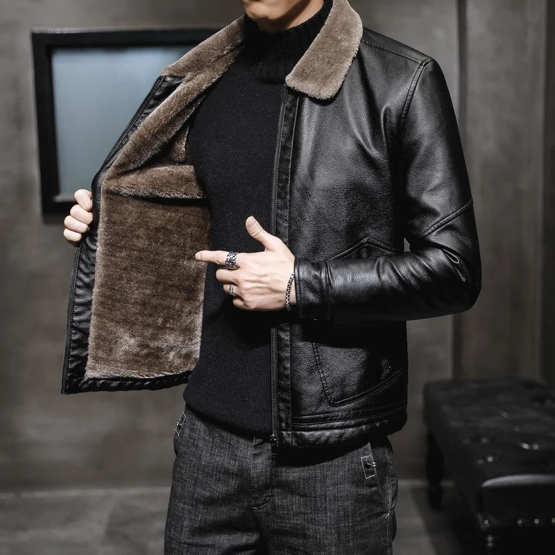 Herren Klassische Lederjacke mit Futter Drune