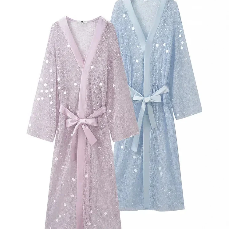 Damen Glamouröses Maxikleid mit V‑Ausschnitt, Pailletten‑Overlay und Taillengürtel Drune