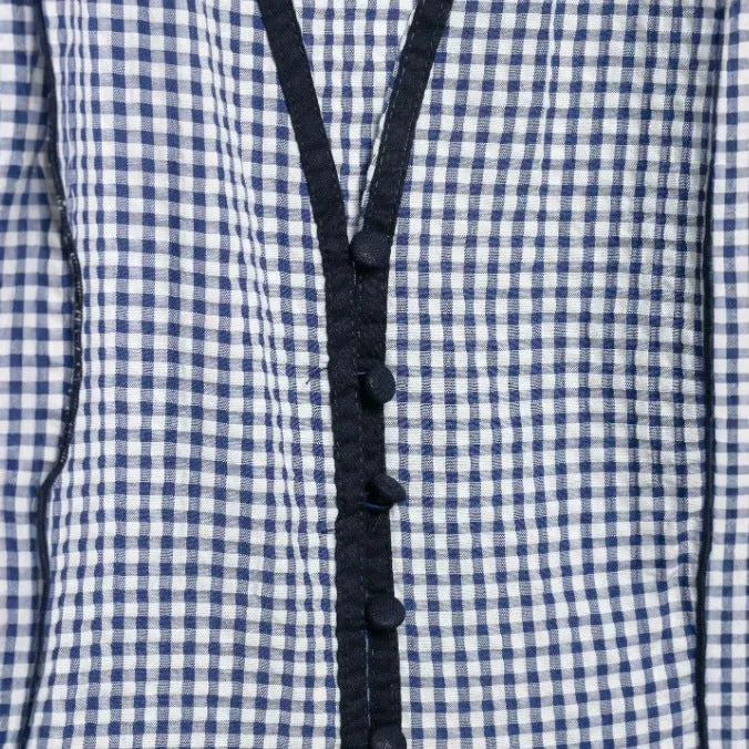 Damen Gingham‑Bluse mit V‑Ausschnitt, Puffärmeln und Volantbesatz Drune