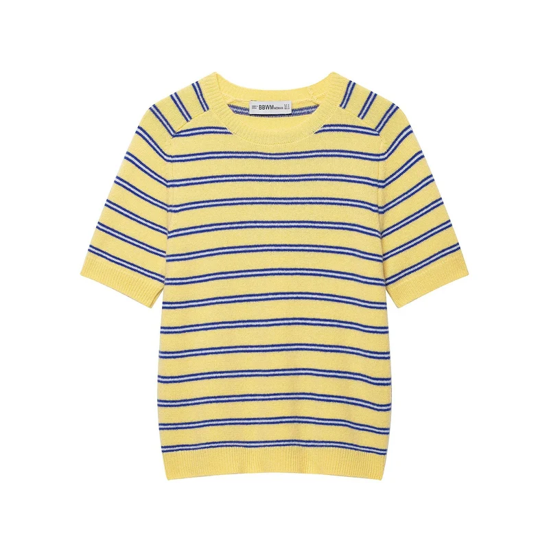 Damen Gestreiftes Kurzarm‑Feinstrickshirt mit Rundhals Drune