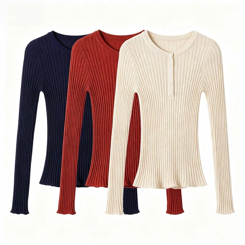 Damen Gestreifter Strickpulli mit Henley‑Knopfleiste und Oversize‑Silhouette Drune