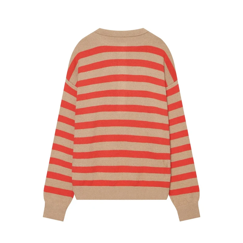 Damen Gestreifter Strickpulli mit Henley‑Knopfleiste und Oversize‑Silhouette Drune