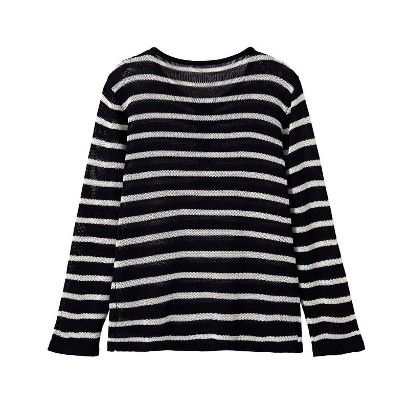 Damen Gestreifter Leichter Feinstrick‑Henley mit Knopfleiste Drune