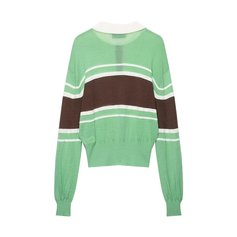 Damen Gestreifter Feinstrick‑Rugby‑Pullover mit Polokragen und cropped Bund Drune