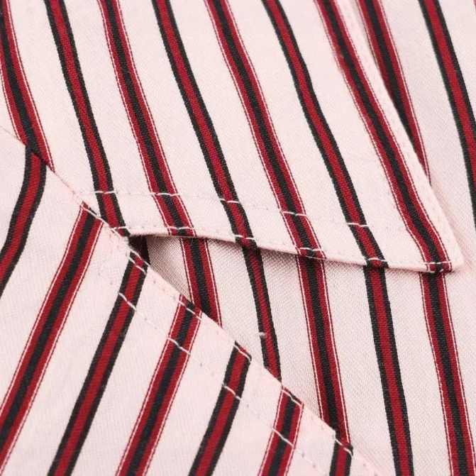 Damen Gestreifte Hemdbluse mit Stehkragen und Tunnelzug Drune