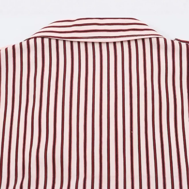 Damen Gestreifte Hemdbluse mit Stehkragen und Tunnelzug Drune