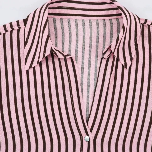 Damen Gestreifte Hemdbluse mit Stehkragen und Tunnelzug Drune
