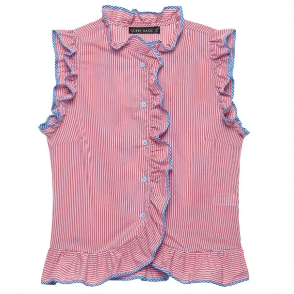 Damen Gestreifte Hemdbluse mit Stehkragen und Tunnelzug Drune